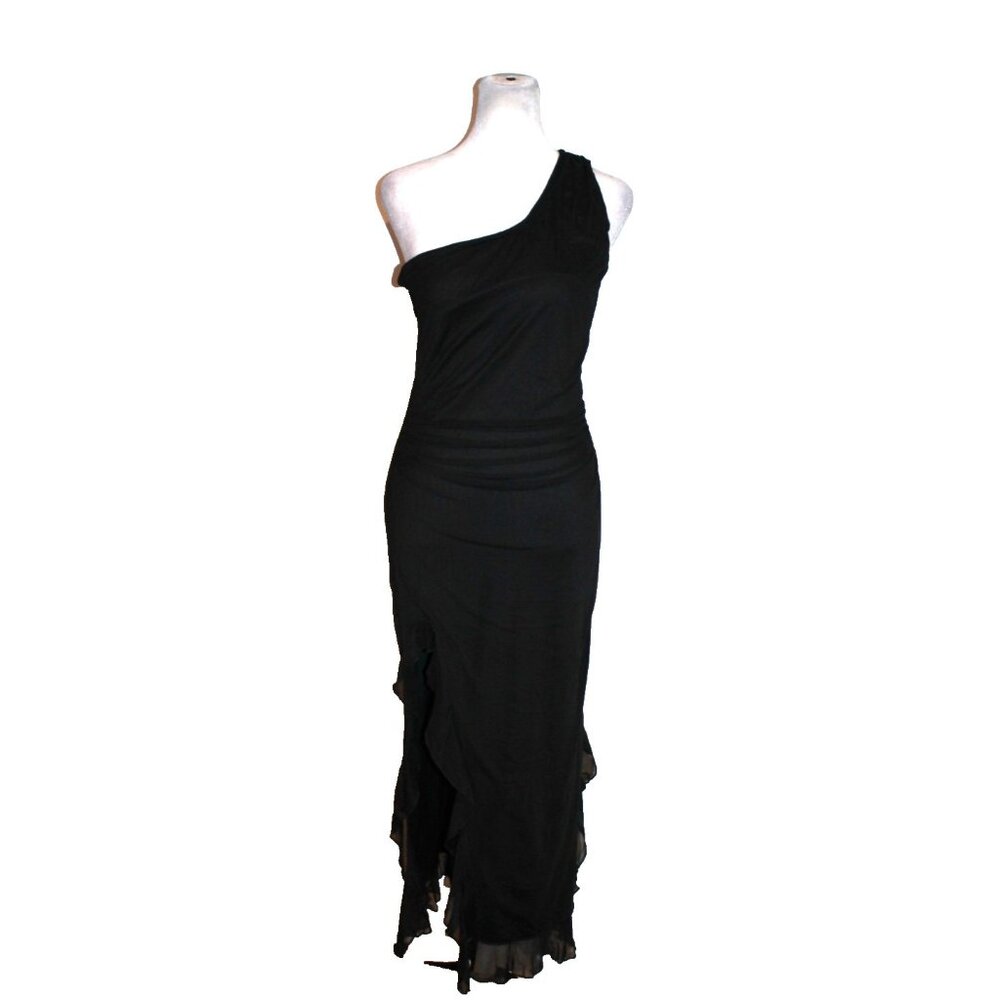 Dresstells One Shoulder Fitted Mesh Overlay Maxi Evening Dress Black Size M NEW
